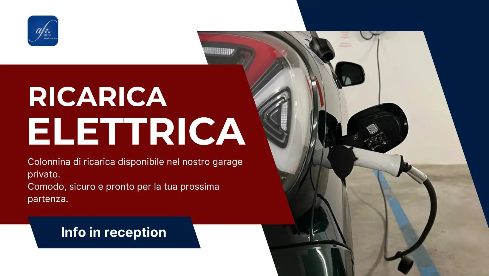 Postazione di ricarica per veicoli elettrici nel garage dell'Albergo Fontana.